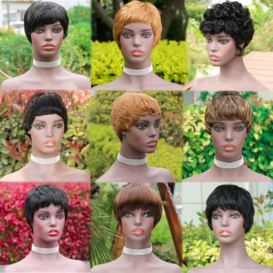 wholesale cheap brazil Human Hair Pixie Cut Wig Short Wigs with Bangs  African Wigs for Black Women