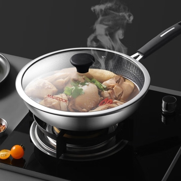 MaxCook Tri-Ply Stal nierdzewna Wok ze szklaną pokrywką i wzorem plastra miodu