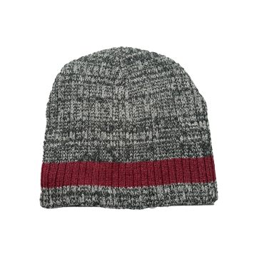 Beanie Rajut Bermanset Garis Merah Abu-abu