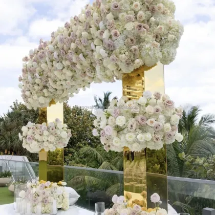 Gold Mirror Square Acrylic Flower Stand for Wedding Table Decor