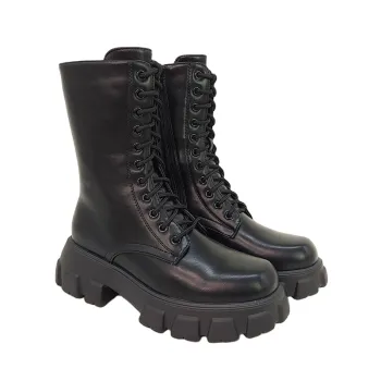 Latest Women's Leather Flat Bottom Combat Boots
