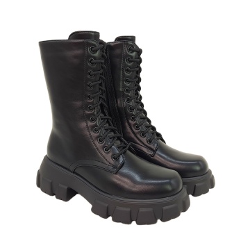 Latest Women's Leather Flat Bottom Combat Boots