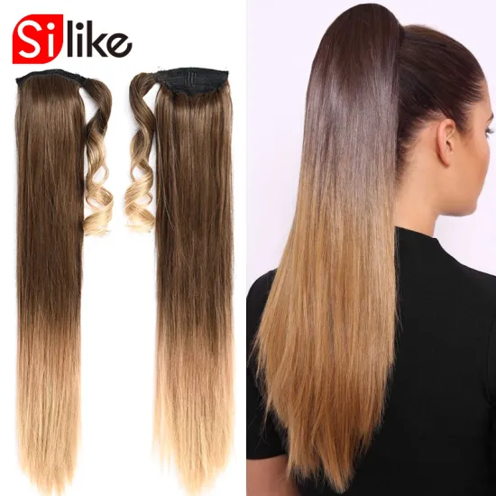 Wholesale 24 inch Brown Long Straight Drawstring Ponytail Hairpiece With Hairpins Pony Tail Hair Extensions Synthetic Ponytail