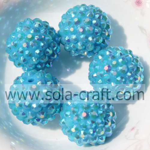 Fantastic Turquoise AB Jewelry Solid 20*22MM Resin Rhinestone Ball Beads