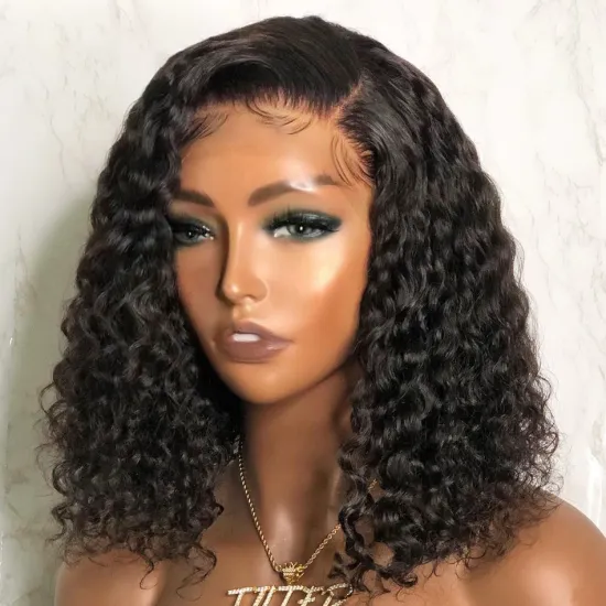 Raw Brazilian Virgin Deep Wave Human Hair Bob Wig Cheap Wholesale Swiss Hd Full Curly Lace Front Human Hair Wig For Black Women