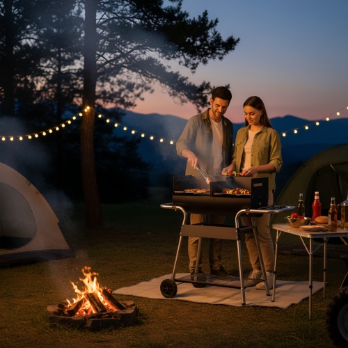 เตาถ่านแบบพกพาพร้อมเตาย่างแบบปรับได้ 4 เตา