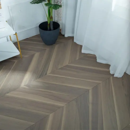 Warm cream color chevron walnut parquet flooring