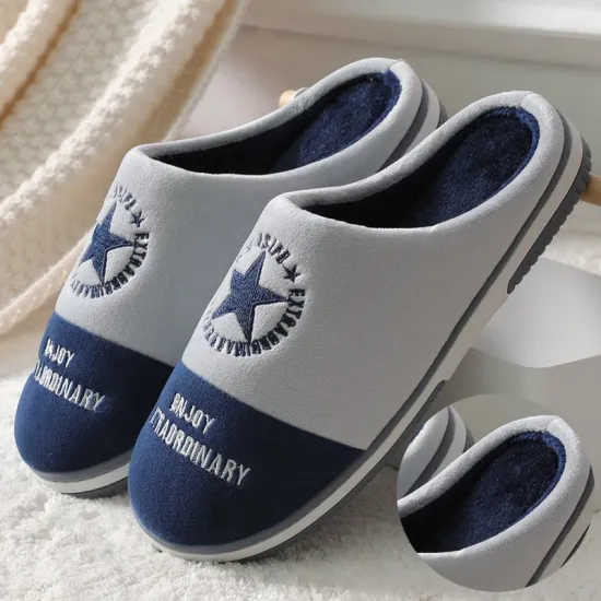 Men's Home Slippers Winter Warm Home Cotton Thick Shoes Bottom Soft Indoor Casual Shoes
