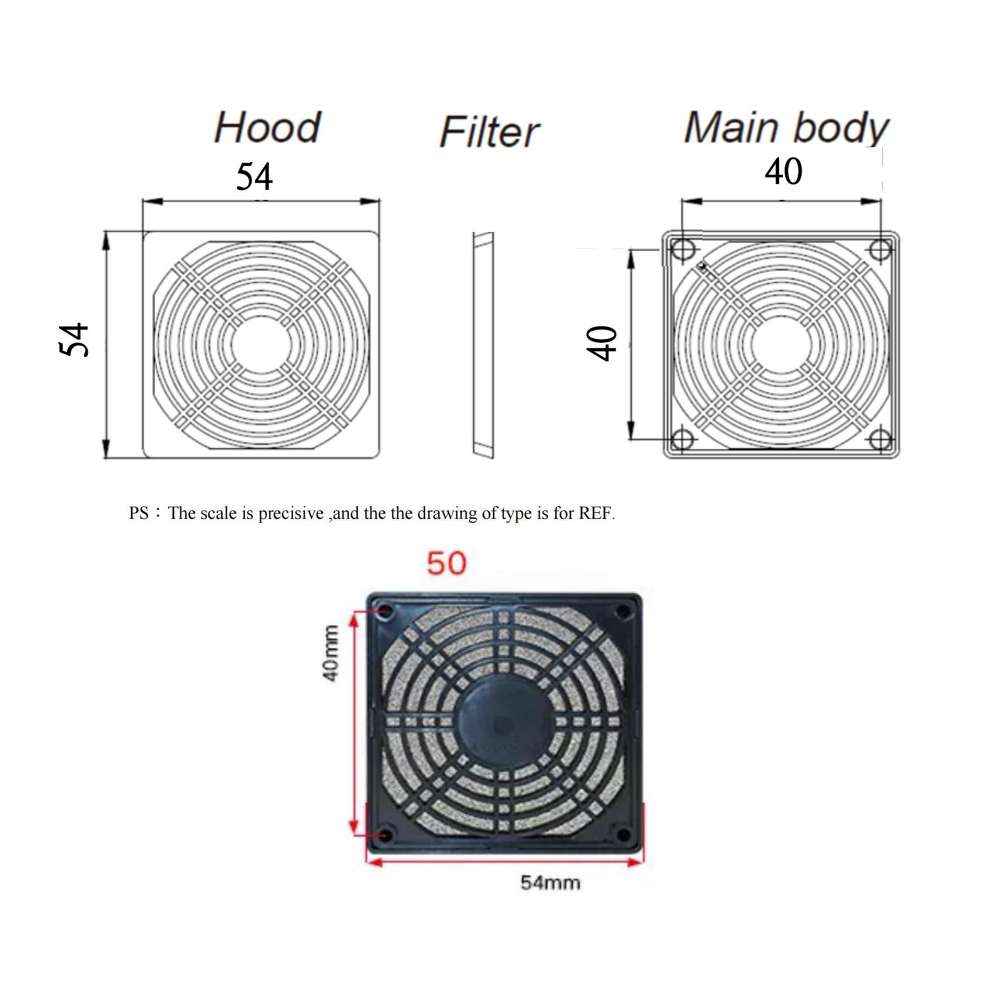 Filtro di protezione in plastica per ventole da 5 cm