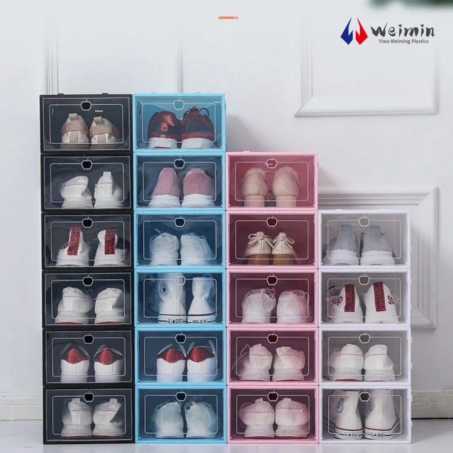 透明な横開きの横型靴箱オーガナイザー