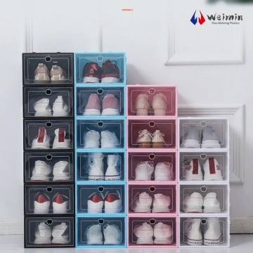 透明な横開きの横型靴箱オーガナイザー