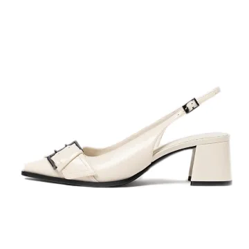 Women's pointed-toe open-back mid-heel sandals