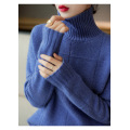 women's solid color checkered turtleneck pullover sweater