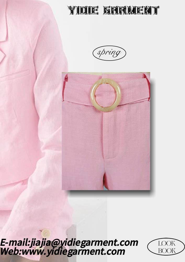 Women's Pink High-waisted Linen Pleated Shorts