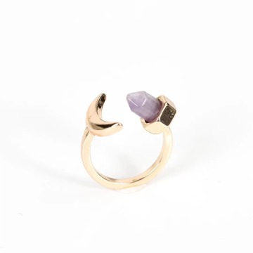 18k Gold Plated Sterling Silver Natural Stone Adjustable Ring with Crystal