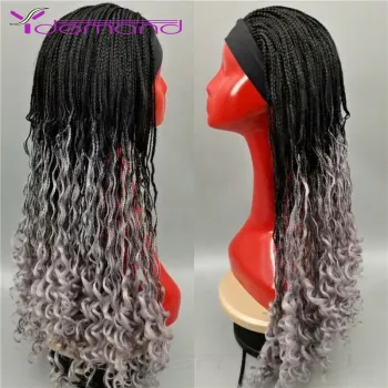 Wholesale Synthetic Headband Braided Wigs 28 Inch Long Box Braid Curly Wig Braids Hairs African For Women & Girls High Quality