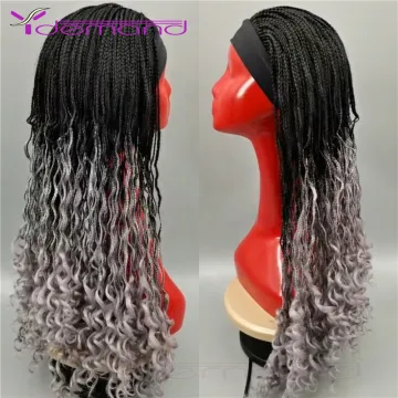 Wholesale Synthetic Headband Braided Wigs 28 Inch Long Box Braid Curly Wig Braids Hairs African For Women & Girls High Quality