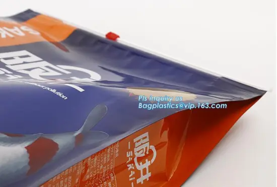 flat bottom bag stand up pet snack pouch with zipper, cat pet food packaging bag eight side sealing, animal feed packaging bag w