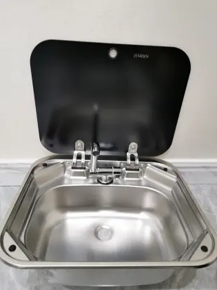 Dometic Style RV Caravan Stainless Steel Hand Wash Basin with Tempered Glass Lid