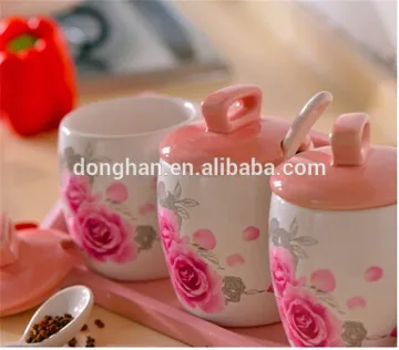 high quality wholesale cheap ceramic sugar pot with spoon in China