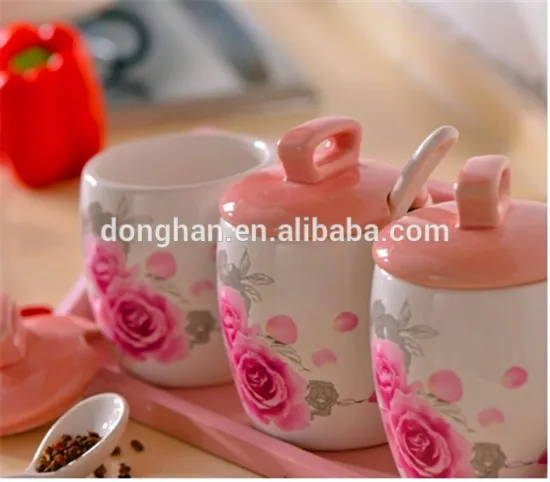 high quality wholesale cheap ceramic sugar pot with spoon in China