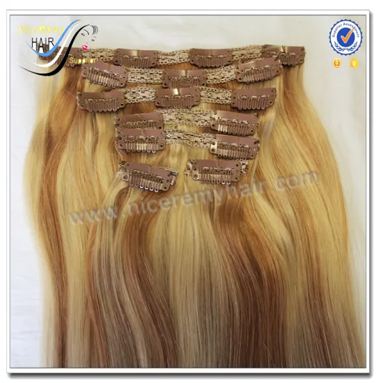 Wholesale high quality piano color remy clip in hair extension 100% virgin human hair