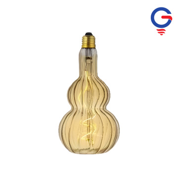 Amber Gourd-Shaped Ribbed Glass LED Bulb