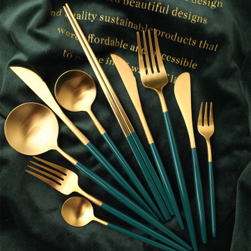 Portugal Stainless Steel Matte Black Green Cutlery Set