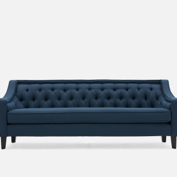 Modern Black Solid Wood Legs Linen Fabric 3-Seat Sofa