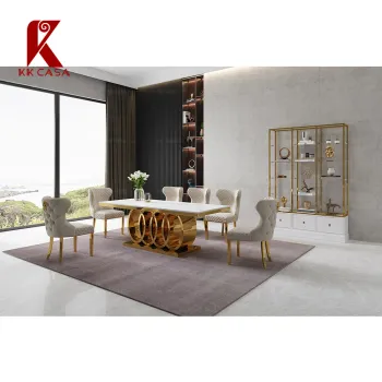 Luxury Nordic Marble Rectangle Table with Velvet Chair Dining Set