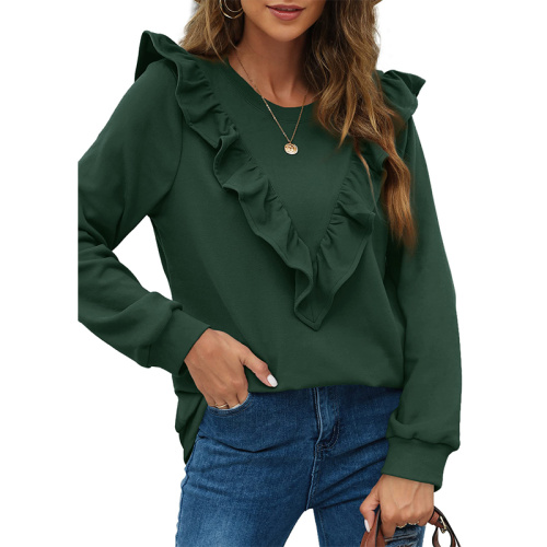 Long Sleeve Shirts Tunic Ruffle Tops Women Long Sleeve Ruffle Crewneck Tops Supplier