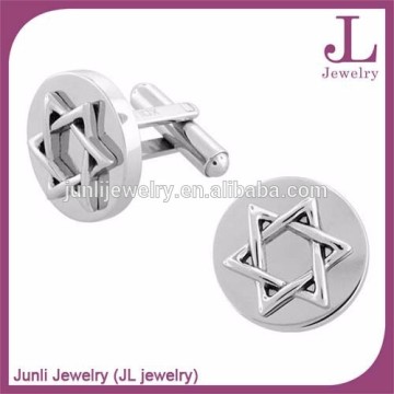 High Polished Stainless Steel Round Cufflinks David Star Cufflinks