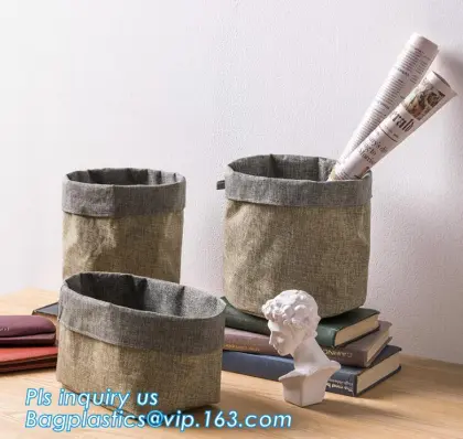 Flax Fabric Folding Linen Laundry Baskets, Flax Bamboo Foldable Laundry Hamper ,Baskets with fabric covering