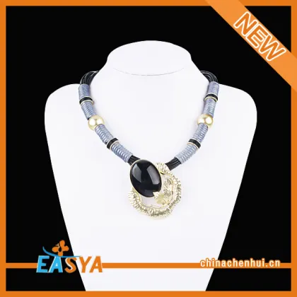 Gold Pendant Bead Chain Necklace Black Stone Necklace