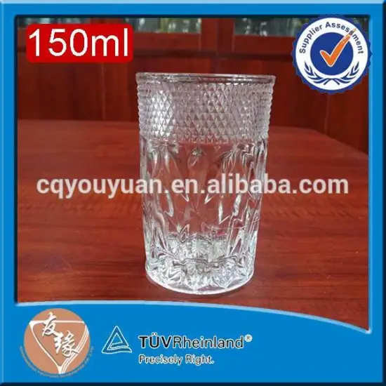 Glass drinkware set 150ml small embossed cylinder shape cup thick bottom glass tumbler