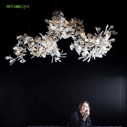 Ginkgo Leaf Ceramic Sculpture Chandelier