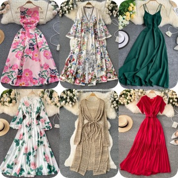2024 Hot Selling Women's High-Quality Station Collar Ruffled Chiffon Elegant Dress