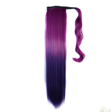 Wholesale Ombre Purple Colorful Synthetic Hair Ponytail Extensions Silky Straight Clip In Ponytail Wrap Around Synthetic Hair