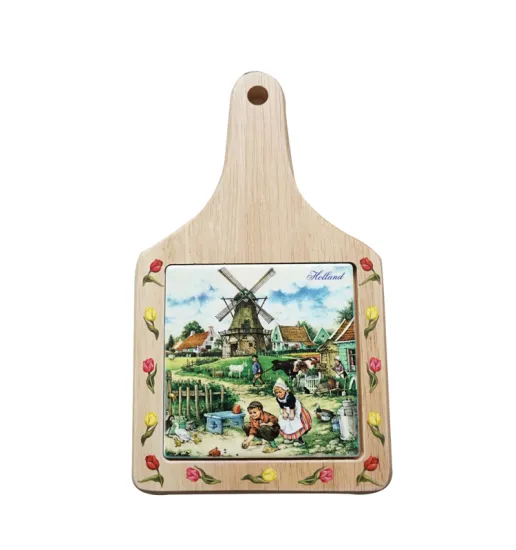 Cheese cutting board Colourful wood ceramic cream