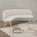 European Curved Sofa Fabric Upholstered Seating Wooden Legs Living Room Bedroom Hotel Apartment