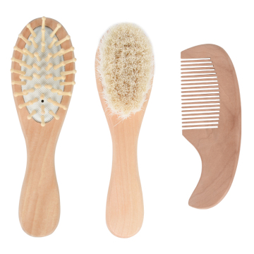 Personalized Eco Wooden Newborn Baby Care Doll Set with Wood Goat Hair Comb and Brush