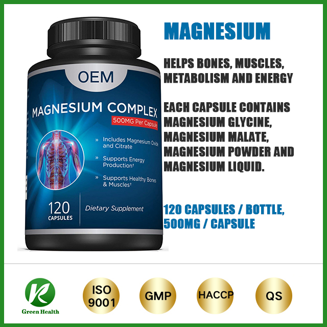 OEM/ODM 500mg Magnesium Complex Dietary Supplement Support Health Bones Muscles Hard Capsules