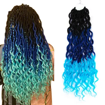 Synthetic Crochet Braid 18inch Ombre Wavy Faux Locs With Curly Ends Pre Looped Curly Goddess Locs Crochet Hair Extensions