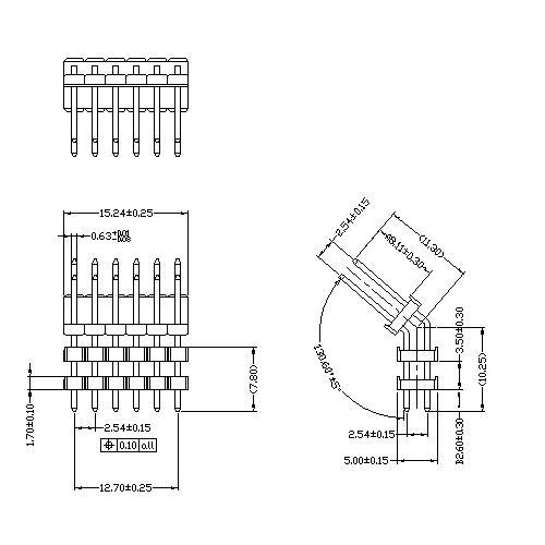 2.54 mm Pin Header Three Plastic,Angle 130 Degrees  PHEU05-XXD-Model