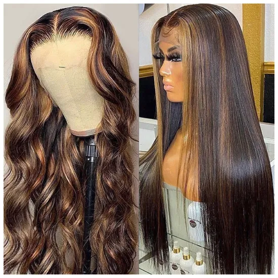 Highlight Wig Vendor Wholesale 1b Honey Blonde Ombre Hair Wig With Dark Roots Mink Peruvian Virgin Human Hair HD Lace Front Wig