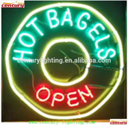 hot bagels open neon sign