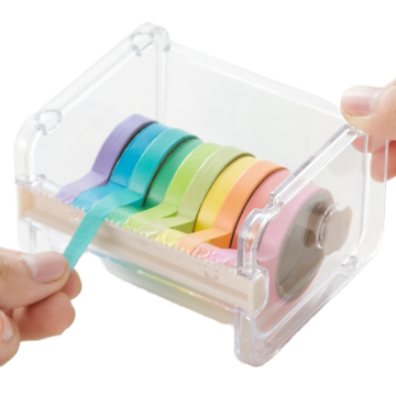 Multi-Color Student Office Supply Box: Dispenser, Tape Cutter, and Storage in 3 Colors