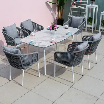 Modern 6 Seater Wicker Rattan Dining Table and Chairs Set