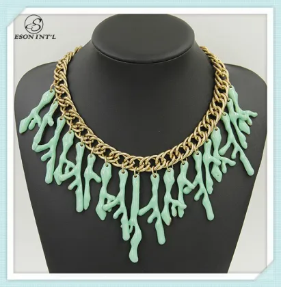 2015 wholesale Gold Chain Green Coral Necklace Choker Necklace for Women