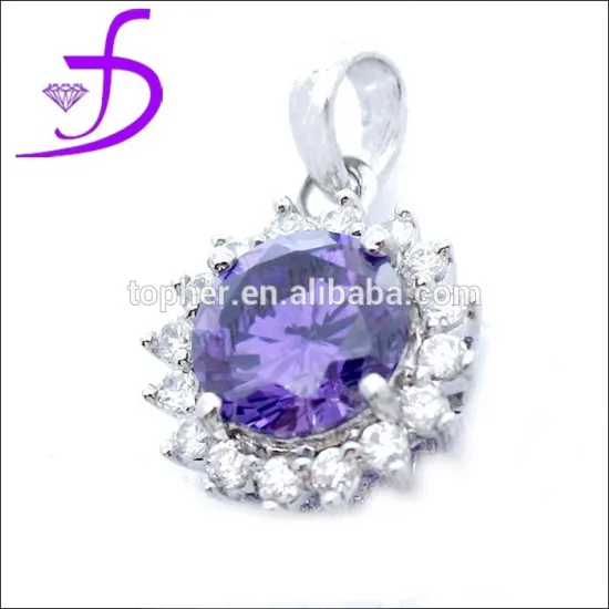 Purple CZ silver925 pendant rhodium plated 925 China jewelry silver